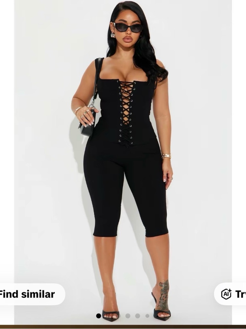Fashion Nova Black Lace-Up Capri Jumpsuit